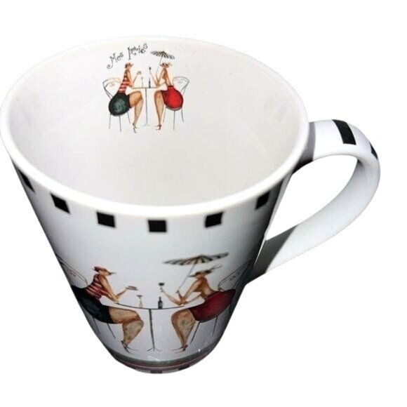 Set Of 3 Mes Amies Ceramic Mugs With Chic Cafè Design Black & White - Picture 4 of 14